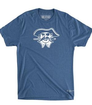 RSVLTS Seton Hall Retro Pirates Crewneck Tee in Blue — front view