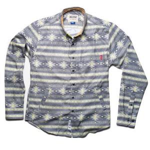 RSVLTS Aztec Gray BorlandFlex Long Sleeve Flannel in Gray — front view