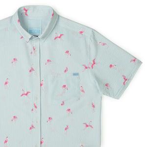 RSVLTS Mingos Stretch Seersucker Short Sleeve Shirt in Blue — front view
