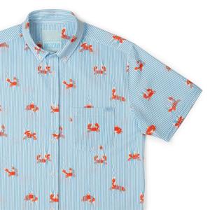 RSVLTS Crabs Stretch Seersucker Short Sleeve Shirt in Blue — front view