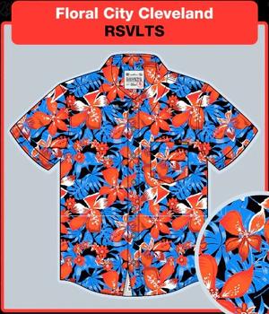 RSVLTS Floral City Cleveland KUNUFLEX Short Sleeve Shirt in Blue — front view