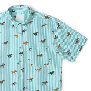 RSVLTS And They’re Off! Stretch Seersucker Short Sleeve Shirt in Blue — front view