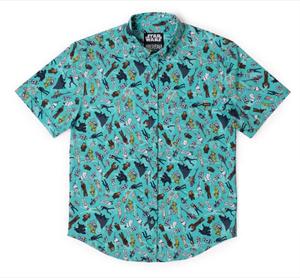 RSVLTS Galactic Mashup KUNUFLEX Short Sleeve Shirt in Blue — front view