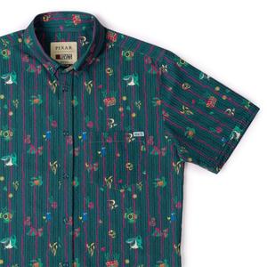 RSVLTS Shark Bait’s Buds Stretch Seersucker Short Sleeve Shirt in Green — front view