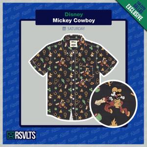 RSVLTS Mickey Cowboy Dallas Fan Expo exclusive KUNUFLEX Short Sleeve Shirt in Blue — front view
