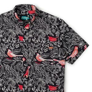 RSVLTS Robins and Roses KUNUFLEX Short Sleeve Shirt in Black — front view