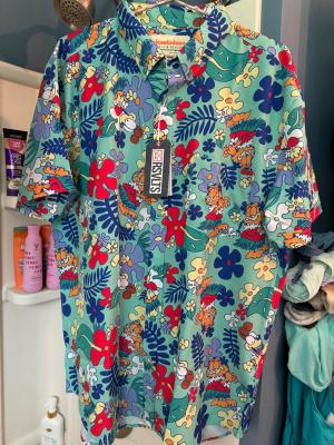 RSVLTS Garfield Riviera Maya KUNUFLEX Short Sleeve Shirt in Green — front view