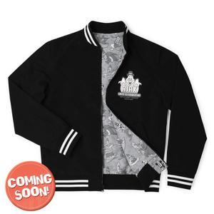 RSVLTS Ajax Ghost Exterminators Reversible Bomber Jacket in Black — front view