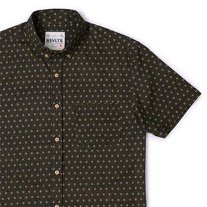 RSVLTS Bourbon Sunset KUNUFLEX Short Sleeve Shirt in Brown — front view