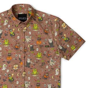 RSVLTS Tiny Terrors KUNUFLEX Short Sleeve Shirt in Brown — front view