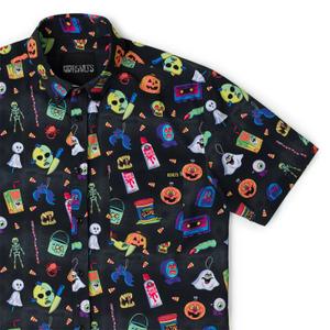 RSVLTS Neon Nostalgia KUNUFLEX Short Sleeve Shirt in Black — front view