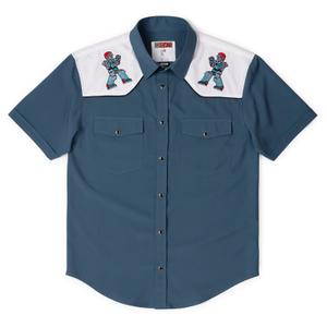 RSVLTS MechaTR Roper Short Sleeve Shirt in Blue — front view