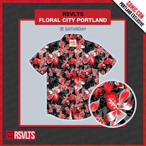 RSVLTS Floral City – Portland 2024 KUNUFLEX Short Sleeve Shirt in Black — front view