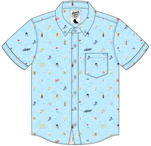 RSVLTS Steve’s Little Things KUNUFLEX Short Sleeve Shirt in Blue — front view