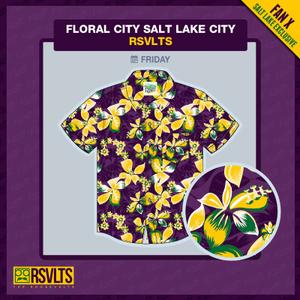 RSVLTS Floral City – Salt Lake City KUNUFLEX Short Sleeve Shirt in Purple — front view