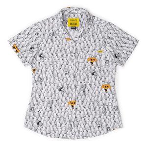 RSVLTS Peanuts Patch Women's KUNUFLEX Short Sleeve Shirt in White — front view