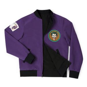 RSVLTS Joker’s Goon Reversible Bomber Jacket in Purple — front view