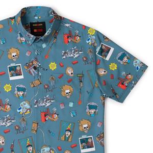 RSVLTS Sticky Bandits KUNUFLEX Short Sleeve Shirt in Blue — front view