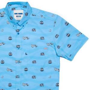RSVLTS Mutts Cuts KUNUFLEX Short Sleeve Shirt in Blue — front view