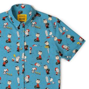 RSVLTS Season’s Griefings KUNUFLEX Short Sleeve Shirt in Blue — front view