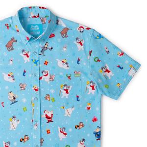 RSVLTS Frosty & Friends KUNUFLEX Short Sleeve Shirt in Blue — front view