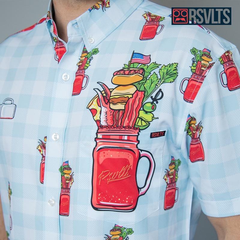 RSVLTS Sunday Bloody Sunday KUNUFLEX Short Sleeve Shirt in Blue — detail 3