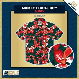RSVLTS Mickey Floral City KUNUFLEX Short Sleeve Shirt in Green — front view
