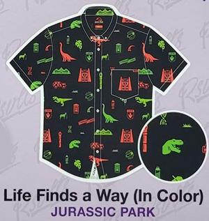 RSVLTS Life Finds A Way (In Color) KUNUFLEX Short Sleeve Shirt in Black — front view