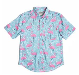 RSVLTS Flamingo KUNUFLEX Short Sleeve Shirt in Blue — front view
