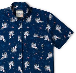 RSVLTS Teddy 404 KUNUFLEX Short Sleeve Shirt in Blue — front view