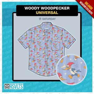 RSVLTS Woody Woodpecker KUNUFLEX Short Sleeve Shirt in Blue — front view