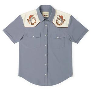 RSVLTS Howdy Howdy Howdy Roper Short Sleeve Shirt in Blue — front view