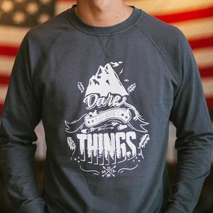 RSVLTS Dare Mighty Mountains long-sleeve Crewneck Tee in Black — front view