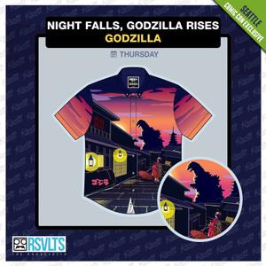 RSVLTS Night Falls, Godzilla Rises KUNUFLEX Short Sleeve Shirt in Multicolor — front view