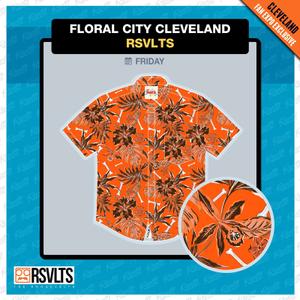 RSVLTS Floral City Cleveland 2025 KUNUFLEX Short Sleeve Shirt in Orange — front view