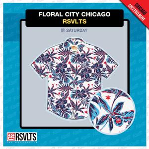 RSVLTS Floral City Chicago 2025 KUNUFLEX Short Sleeve Shirt in White — front view