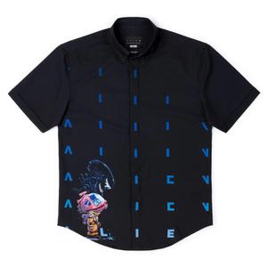 RSVLTS No One Can Hear You Scream KUNUFLEX Short Sleeve Shirt in Black — front view