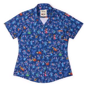 RSVLTS Stitch Being Stitch Women's KUNUFLEX Short Sleeve Shirt in Blue — front view