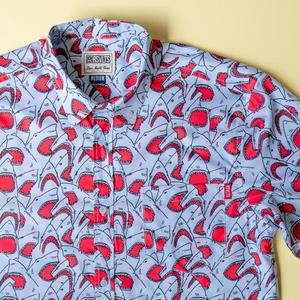 RSVLTS Sharky Shark KUNUFLEX Short Sleeve Shirt in White — front view