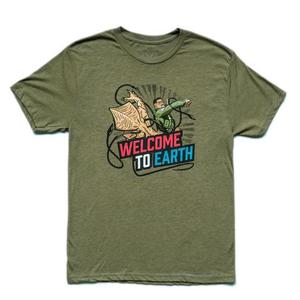 RSVLTS Welcome to Earth Crewneck Tee in Green — front view