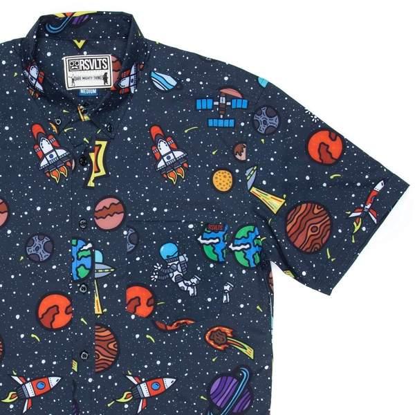 RSVLTS Spaceman KUNUFLEX Short Sleeve Shirt in Black — front view