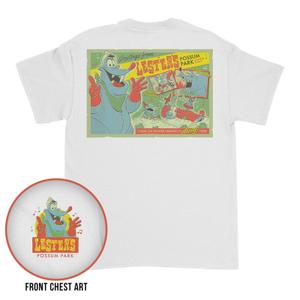 RSVLTS Lester’s Possum Park Crewneck Tee in White — front view