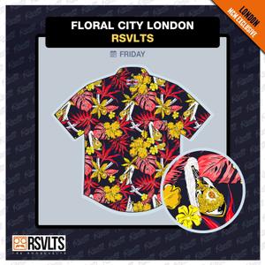 RSVLTS Floral City London 2025 KUNUFLEX Short Sleeve Shirt in Red — front view