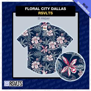 RSVLTS Floral City Dallas 2025 KUNUFLEX Short Sleeve Shirt in Blue — front view