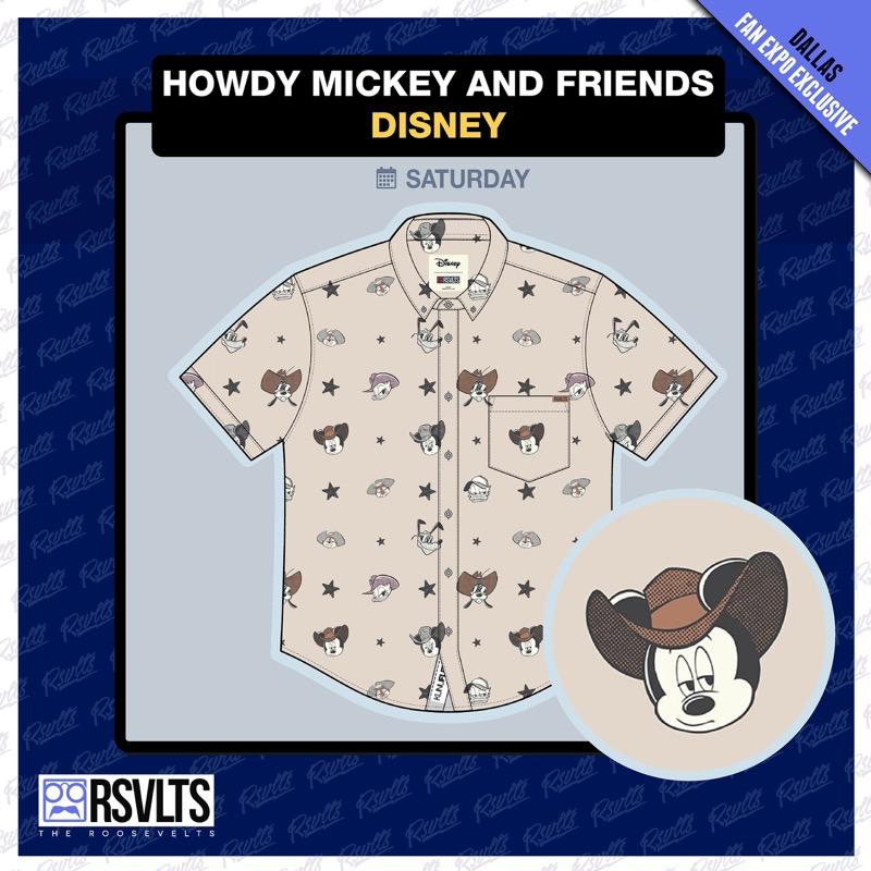 RSVLTS Howdy Mickey and Friends KUNUFLEX Short Sleeve Shirt in Brown — front view