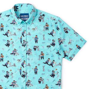 RSVLTS Eatin’ Around the World KUNUFLEX Short Sleeve Shirt in Blue — front view
