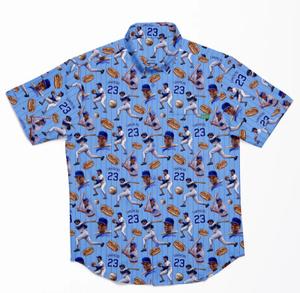 RSVLTS Clark Street Edition KUNUFLEX Short Sleeve Shirt in Blue — front view