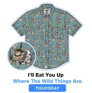 RSVLTS I’ll Eat You Up KUNUFLEX Short Sleeve Shirt in Blue — front view