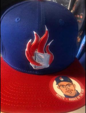 RSVLTS Brickma Hot Ice Snapback Hat in Blue — front view