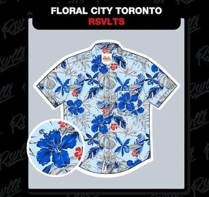RSVLTS Floral City Toronto 2025 KUNUFLEX Short Sleeve Shirt in Blue — front view